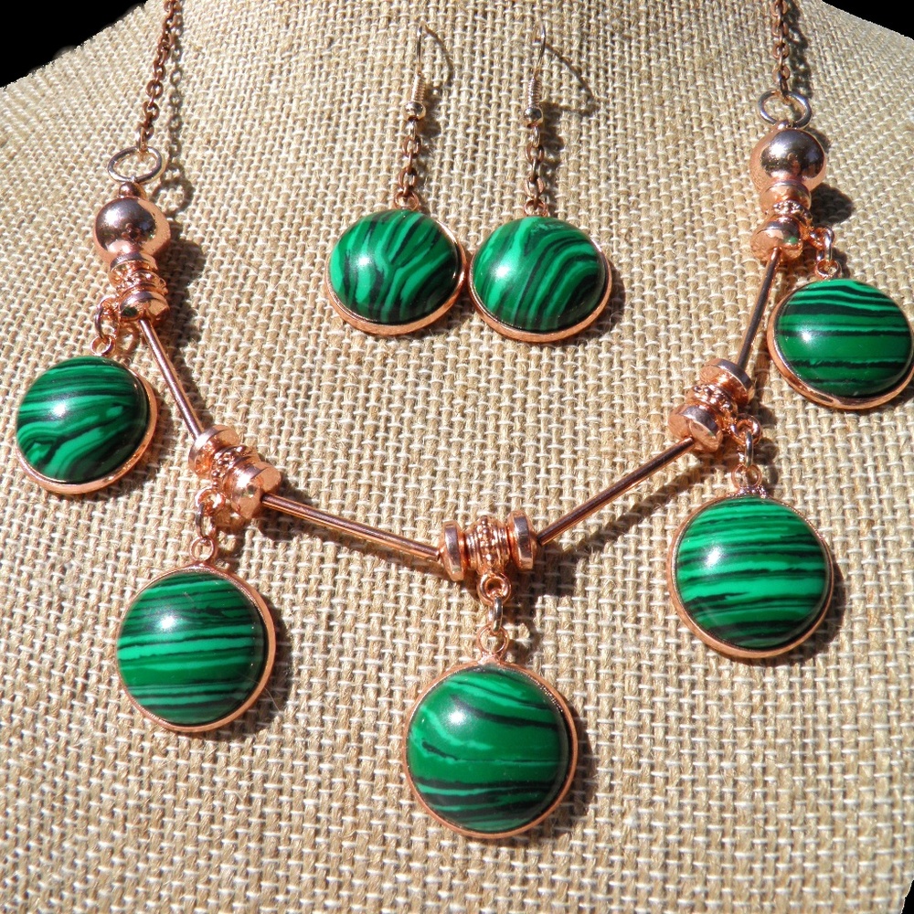 Malachite (Created) Gemstone Necklace Set